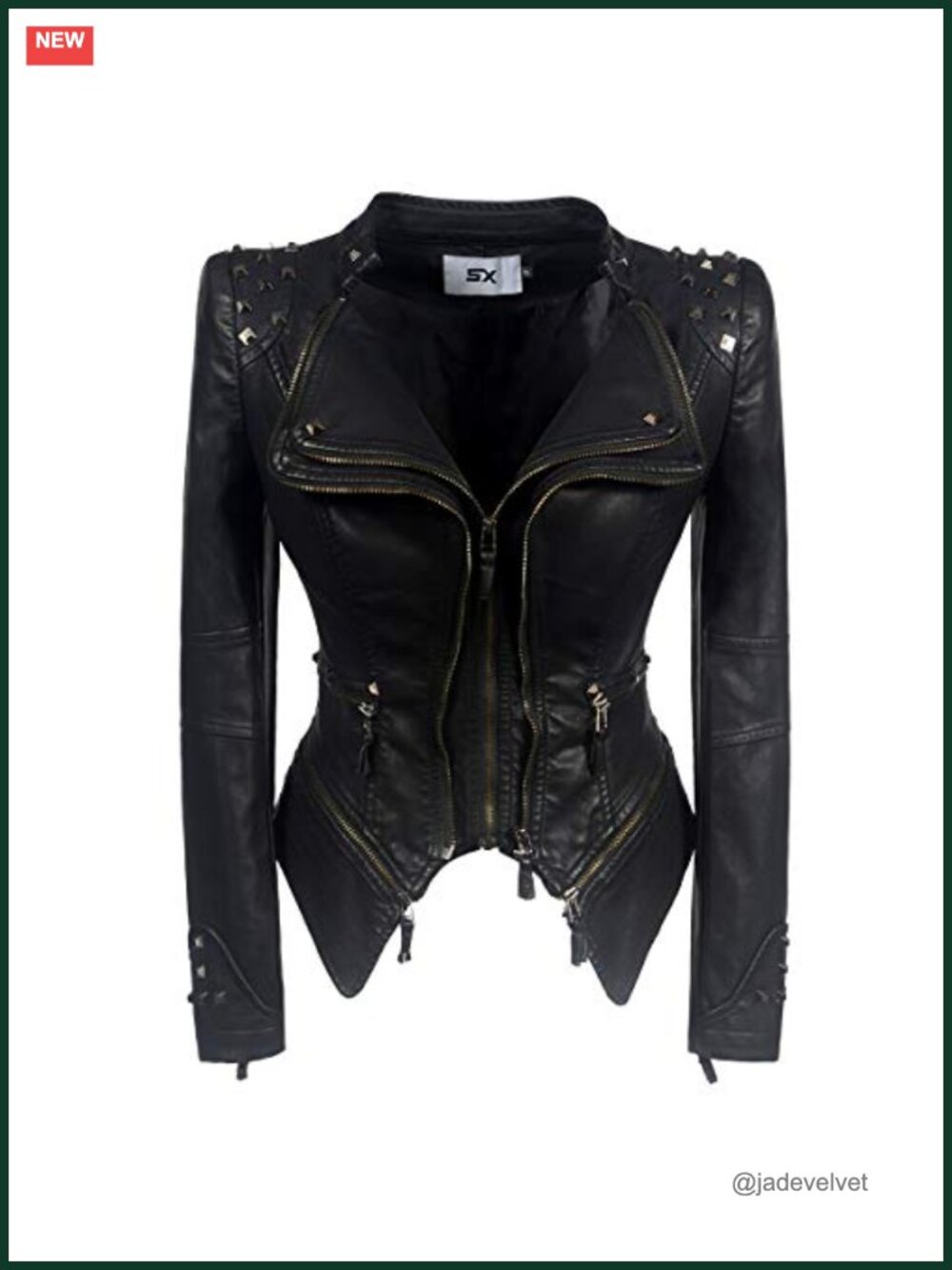 Women's Studded Faux Leather Biker Jacket Slim Fit Moto